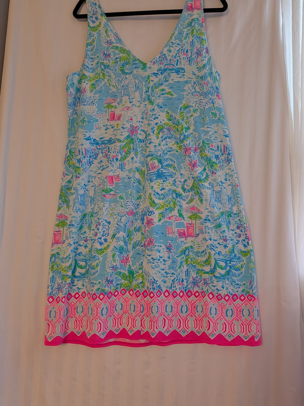 Lilly Pulitzer Light Blue Tropical Print Midi Dress with Pink Trim XL - Picture 7 of 11